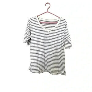 Talbots 50%  cotton/50% modal, lightweight hi-lo, white w black stripes T-shirt